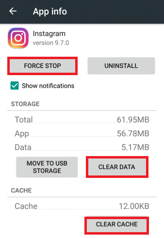 Clear Instagram cache