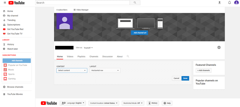 Click Customize Channel