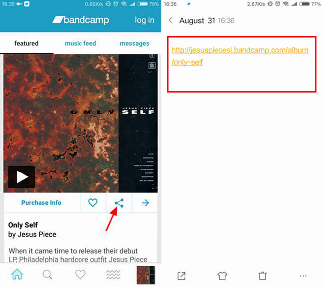 Copy Bandcamp Album Link Android