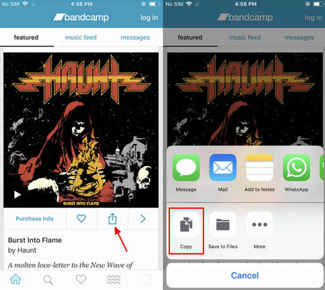 Copy Bandcamp Link iPhone