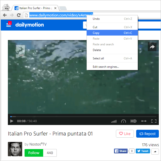 Copy The link of Dailymotion Video on the Address Bar