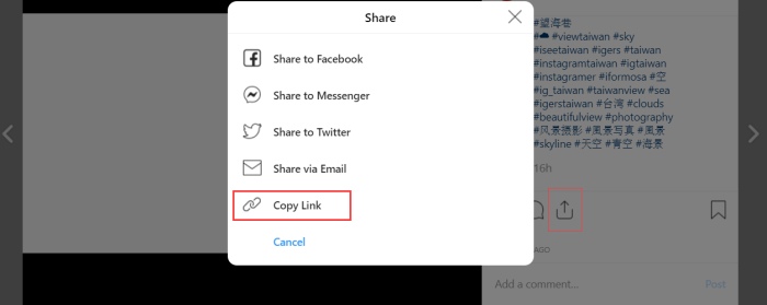Copy Instagram Photo Link