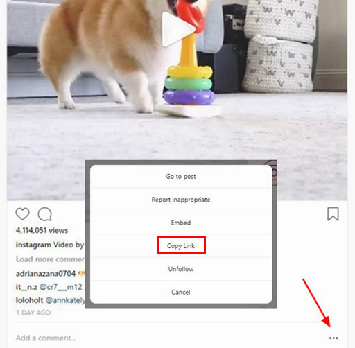 Copy Instagram Video Link On PC
