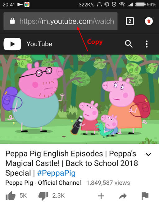 Copy Peppa Pig Video Link On Android