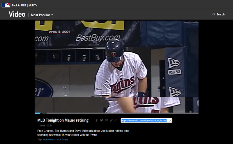Copy URL of the MLB Video