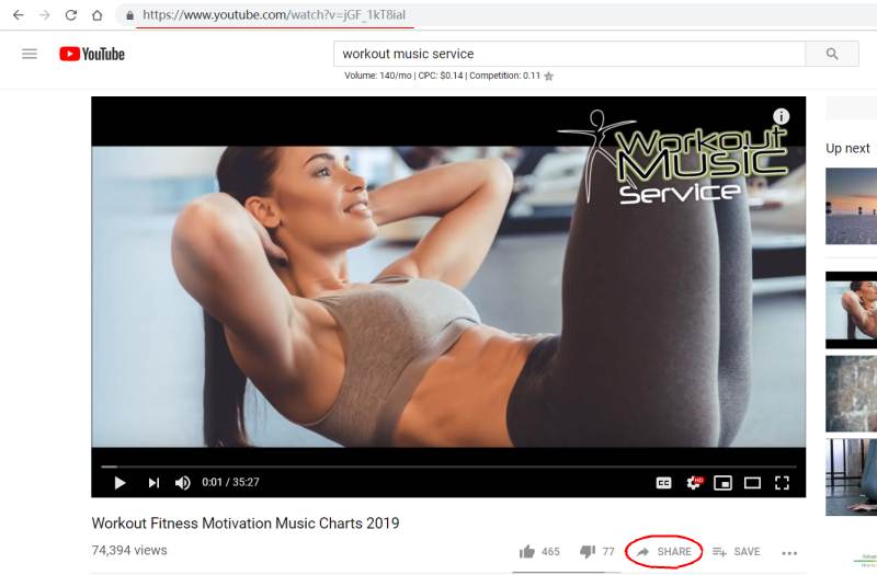 Copy YouTube Workout Music URL