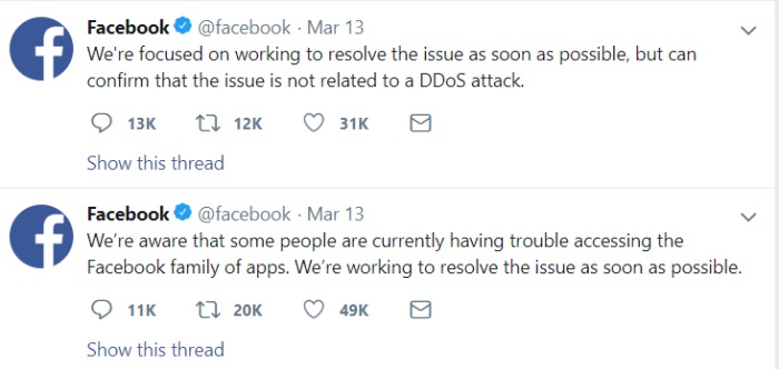 Facebook Down Twitter