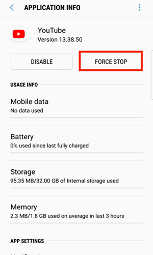 Force Stop YouTube App