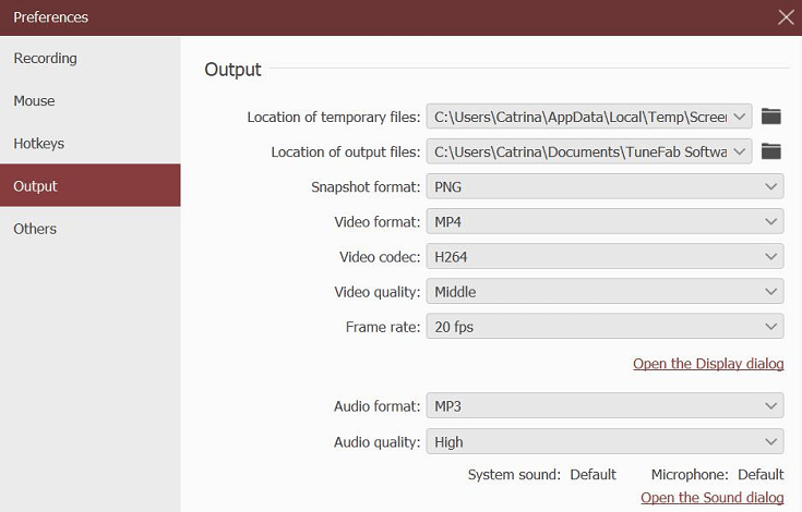 General Output Settings