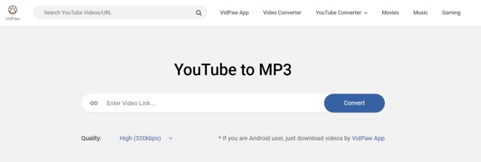 Go to YouTube to MP3 Converter in VidPaw