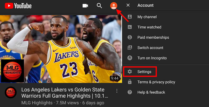 Open Youtube Account Settings