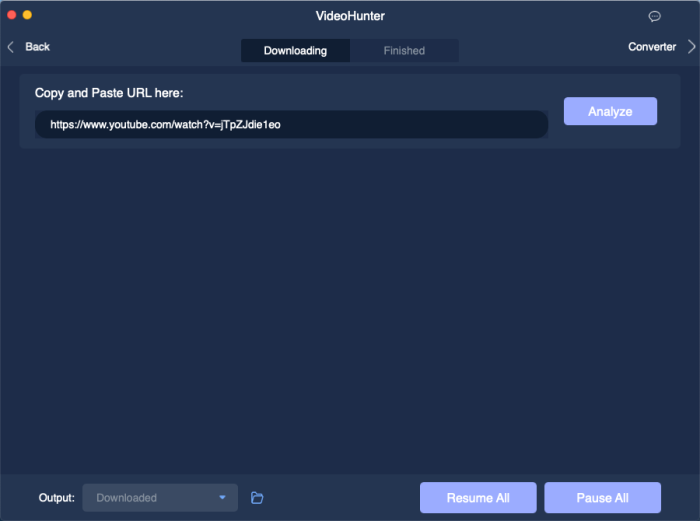 Paste URL to VideoHunter Video Downloader