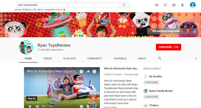 Ryan ToysReview YouTube Channel