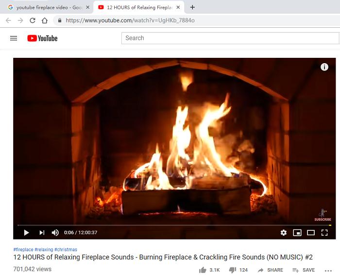 Search for YouTube Fireplace Video