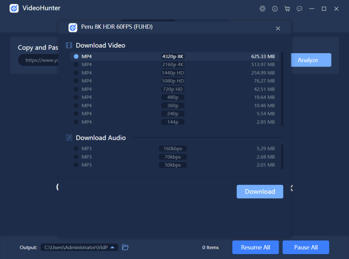 Select Output Format and Quality