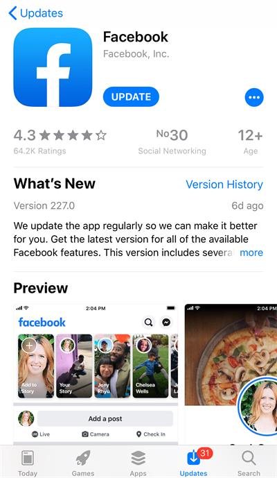 Update Facebook in App Store