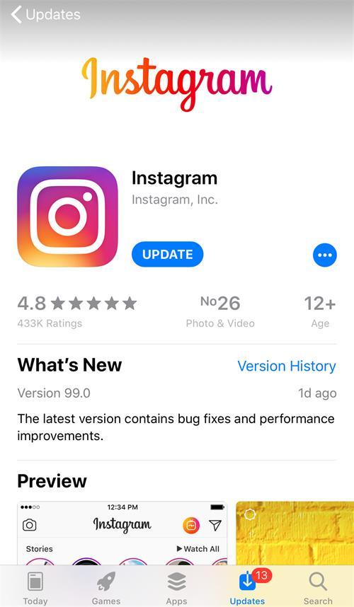 Update Instagram on App Store