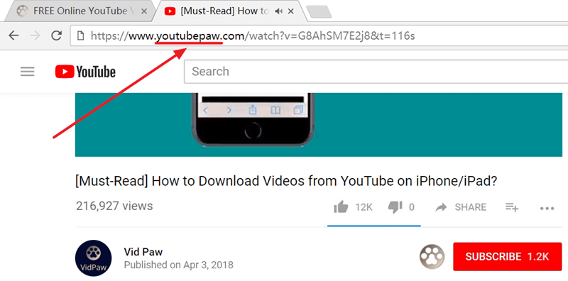 Add Paw in YouTube Link