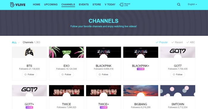 Vlive Popular Channels