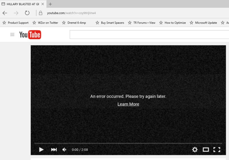YouTube An Error Occurred