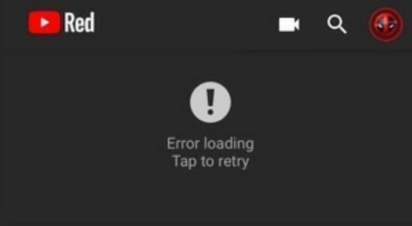 YouTube Error Loading Tap to Retry