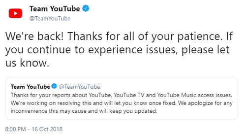 YouTube is Back