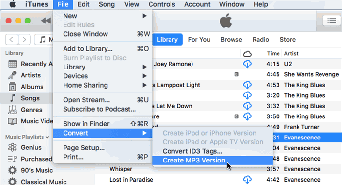 Convert M4A to MP3 in iTunes Mac