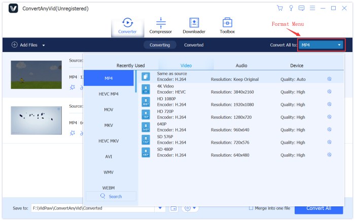 Select Output Format