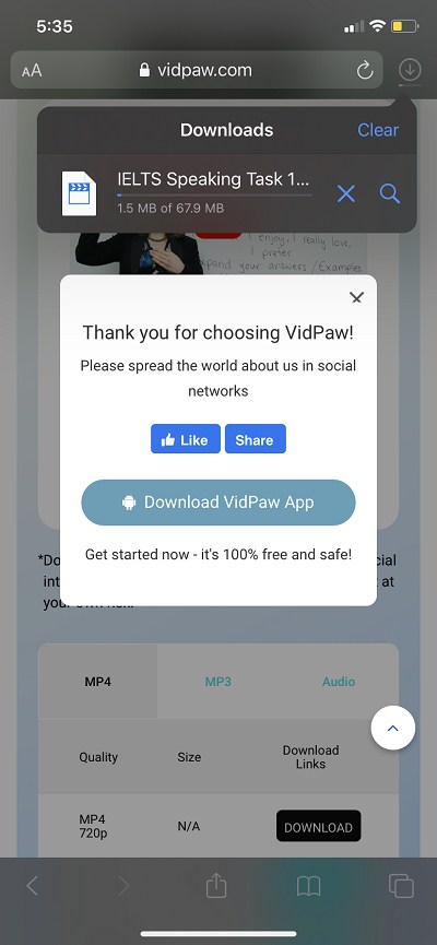 Download IELTS Tutorial in Safari on iPhone