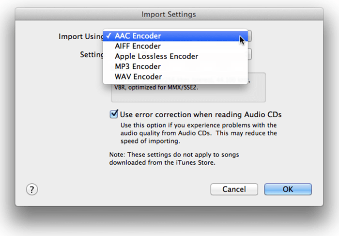 Import Settings Select MP3