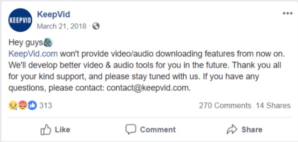 KeepVid Shut Down Announcement