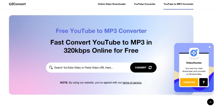 Paste Link to MP3 Converter on U2Convert