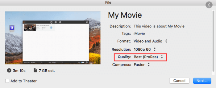 Select Video Quality in iMovie