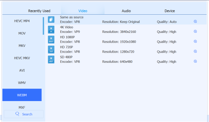 Select WebM Format