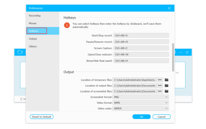 Set Hotkeys RecordAnyVid