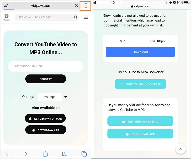 VidPaw YouTube to MP3 Converter iOS13