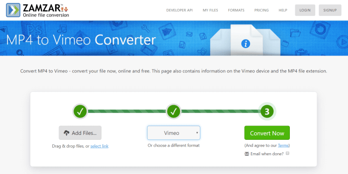 Zamzar MP4 to Vimeo